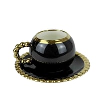 طقم فناجين قهوة سيراميك فاخر بلون أسود ولمسات ذهبي...