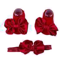 طقم شرابات وربطة شعر أطفال بفيونكة ساتان