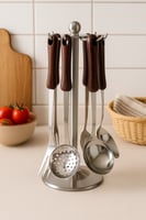 طقم أدوات مطبخ ستانلس ستيل بمقابض خشبية – 6 قطع مع...