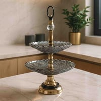 حامل تقديم فاخر بطبقتين – زجاج ودعامة ذهبية