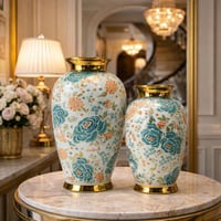 طقم فازات ديكور فاخر بنقوش زهور كلاسيكية – قطعتين