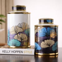 طقم فازات سيراميك فاخرة بنقشة أوراق الجنكو – قطعتا...