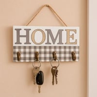 لوحة تعليق مفاتيح HOME الخشبية المزخرفة
