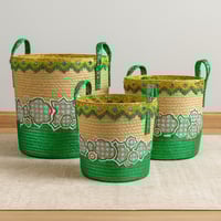 سلال تخزين قش مزخرفة (طقم 3 قطع)