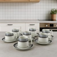 قم فناجين قهوة بورسلان بنقشة هندسية – 6 قطع