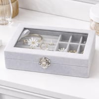 علبة مجوهرات مخملية بغطاء زجاجي