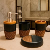 طقم إكسسوارات حمام سيراميك فاخر بنقشة خيزران – 4 ق...