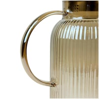 إبريق تقديم زجاجي بلون كهرماني بغطاء معدني