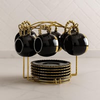 طقم فناجين قهوة سيراميك فاخر بلون أسود ولمسات ذهبي...