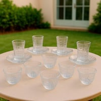 طقم بيالات شاي وفناجيل قهوة زجاجية 18 قطعة