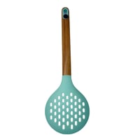 مغرفة مطبخ مثقبة بمقبض خشبي