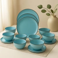 طقم سفرة سيراميك تركوازي 16 قطعة