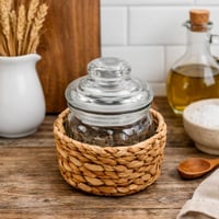 برطمان زجاج بغطاء محكم مع سلة خوص طبيعية