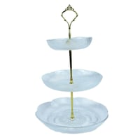طبق تقديم ثلاثي الأدوار بزجاج مزخرف وقاعدة ذهبية
