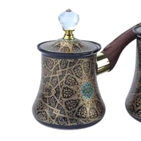 طقم ركوة قهوة شرقية فاخرة بنقوش إسلامية-بني