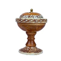 مبخرة خشبية فاخرة بنقوش يدوية تقليدية مع غطاء
