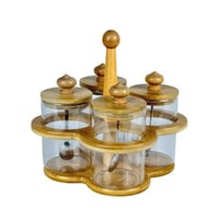 طقم توابل زجاجي مع حامل خشبي وأغطية من الخيزران -4...