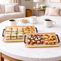 طقم صواني تقديم خشب مع شبك معدني بمقبضين