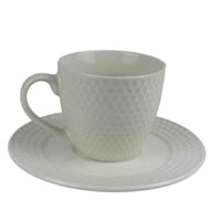 طقم فناجين قهوة بورسلان أبيض بنقشة خلية نحل – 6 قط...