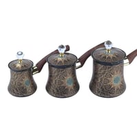 طقم ركوة قهوة شرقية فاخرة بنقوش إسلامية-بني