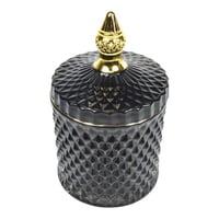 علبة تخزين زجاجية فاخرة بنقوش بارزة وغطاء ذهبي