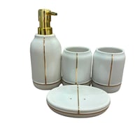 طقم اكسسوارات حمام سيراميك بخطوط ذهبية