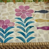 طقم صواني خيزران مستطيلة بنقشة فسيفساء ورود وأسماك