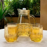 طقم إبريق وأكواب زجاجي بلون عنبري فاخر – 4 أكواب