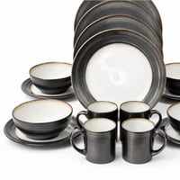 طقم سفرة بورسلان رمادي فاخر بحواف ذهبية – 16 قطعة