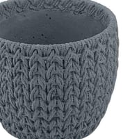 أصيص زخرفي سيراميكي بنقشة قماشية - رمادي حجم متوسط