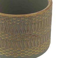 أصيص سيراميك بنقشة محفورة باللون الزيتوني