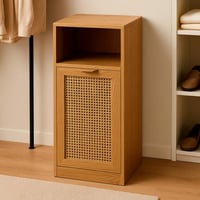 خزانة تخزين خشبية بباب رتان – تصميم عملي لغرفة الم...