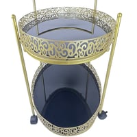 عربة تقديم ذهبية بطبقتين بزخارف فاخرة