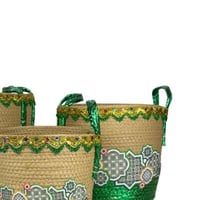 سلال تخزين قش مزخرفة (طقم 3 قطع)