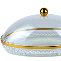 صحن تقديم بغطاء اكريلك فاخر بحواف ذهبية