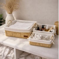 طقم سلال تخزين خوص مع بطانة قماش