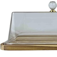 صحن تقديم مستطيل بغطاء وقاعدة خشب طبيعي