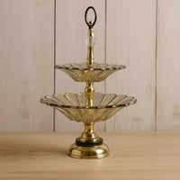 حامل تقديم زجاجي دورين بقاعدة ذهبية فاخرة