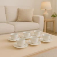 طقم اكواب مزخرفة أبيض ـ 6 اكواب مع سيسر