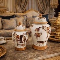 طقم فازات سيراميك فاخرة بنقوش الخيل العربية (قطعتا...