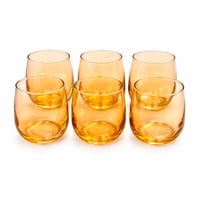 طقم ست اكواب زجاج بلون كهرماني بتصميم عصري