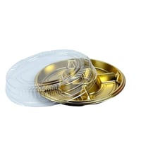 طبق تقديم دائري فاخر بغطاء شفاف – لون ذهبي