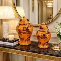 طقم فازات ديكور سيراميك فاخرة بنقشة عربات كلاسيكية