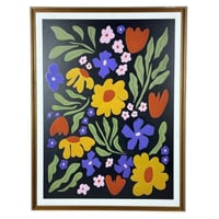 لوحة فنية بإطار - أزهار ملونة على خلفية سوداء