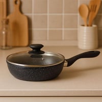 مقلاة غير لاصقة بغطاء زجاجي – أسود منقط