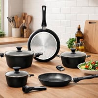 طقم قدور توقنانا الإيطالي – 8 قطع جرانيت بمقابض قا...