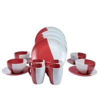 طقم سفرة سيراميك مكون من 16 قطعة بتصميم ثنائي اللو...