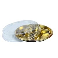 طبق تقديم دائري فاخر بغطاء شفاف – لون ذهبي