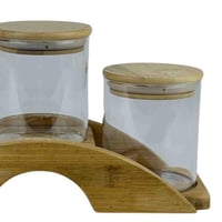 طقم برطمانات زجاجية مع قاعدة خشبية-3 قطع