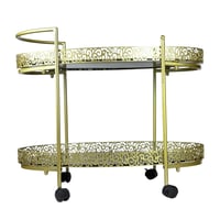 عربة تقديم ذهبية بطبقتين بزخارف فاخرة